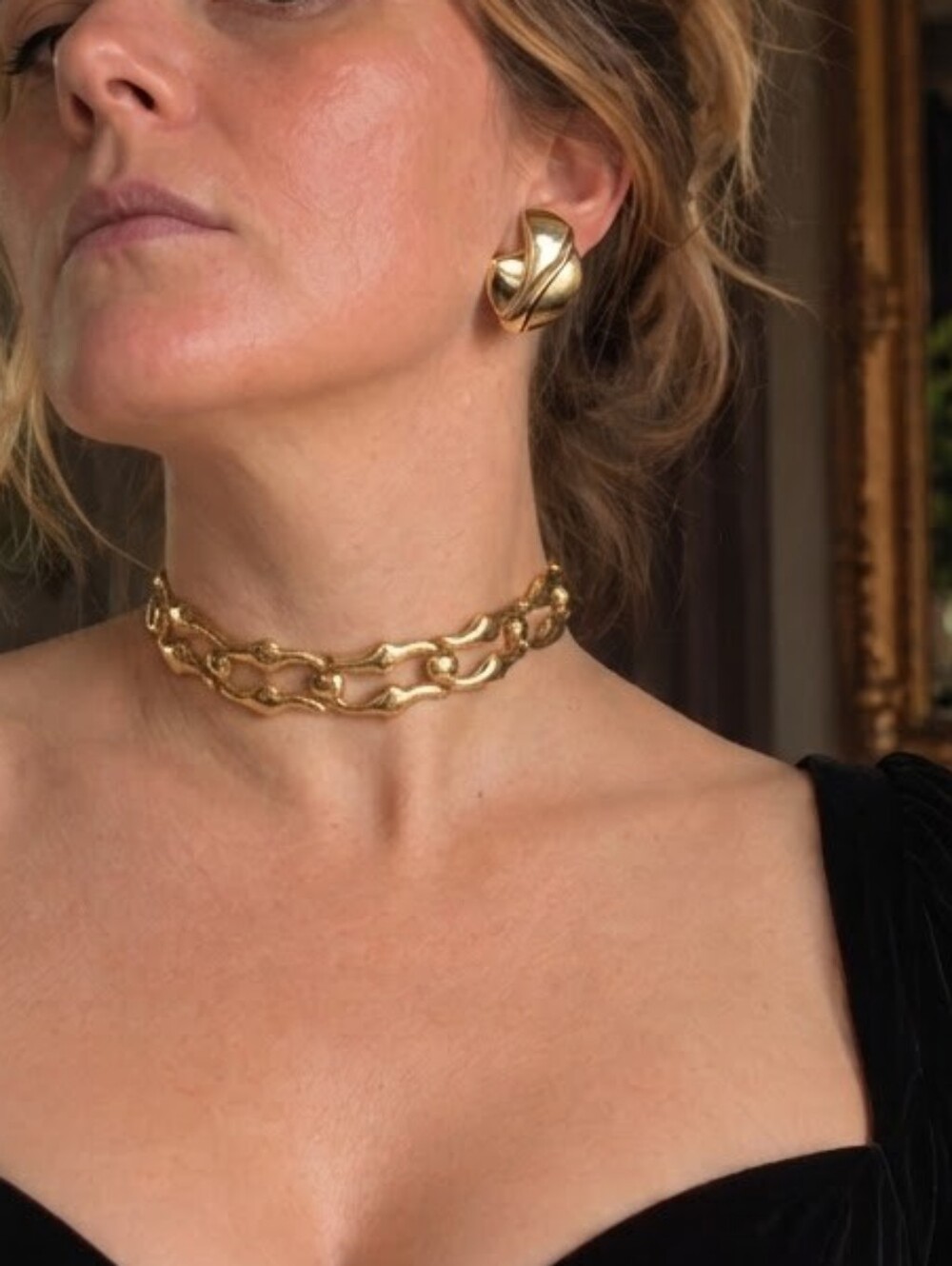 Vintage Whiting & Davis Modernist Gold Tone Choker Necklace 13" Collar Chain